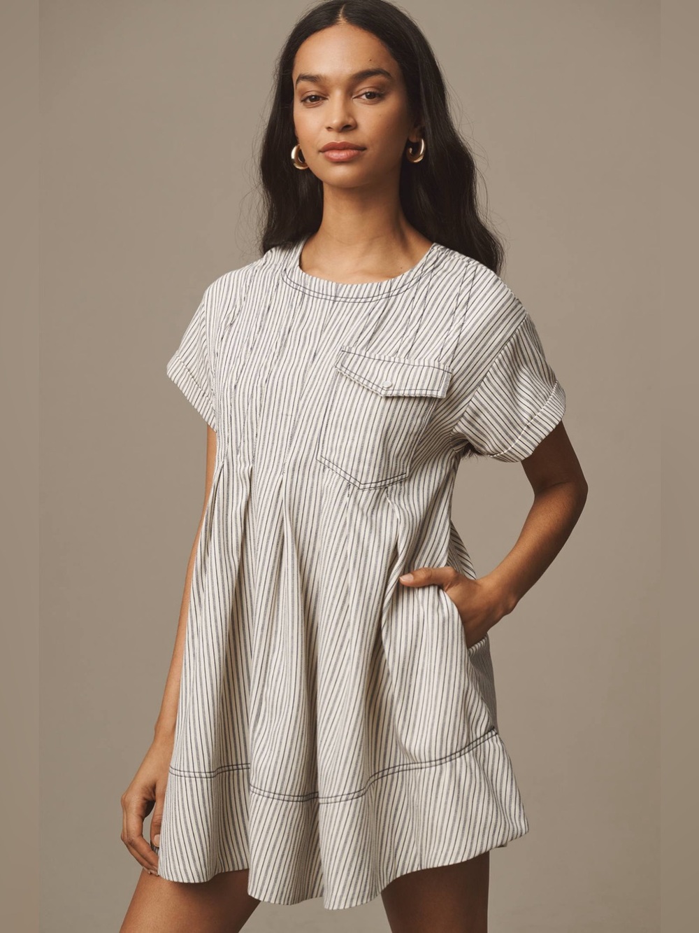 Pilcro White and Black Pinstripe Swing Tunic